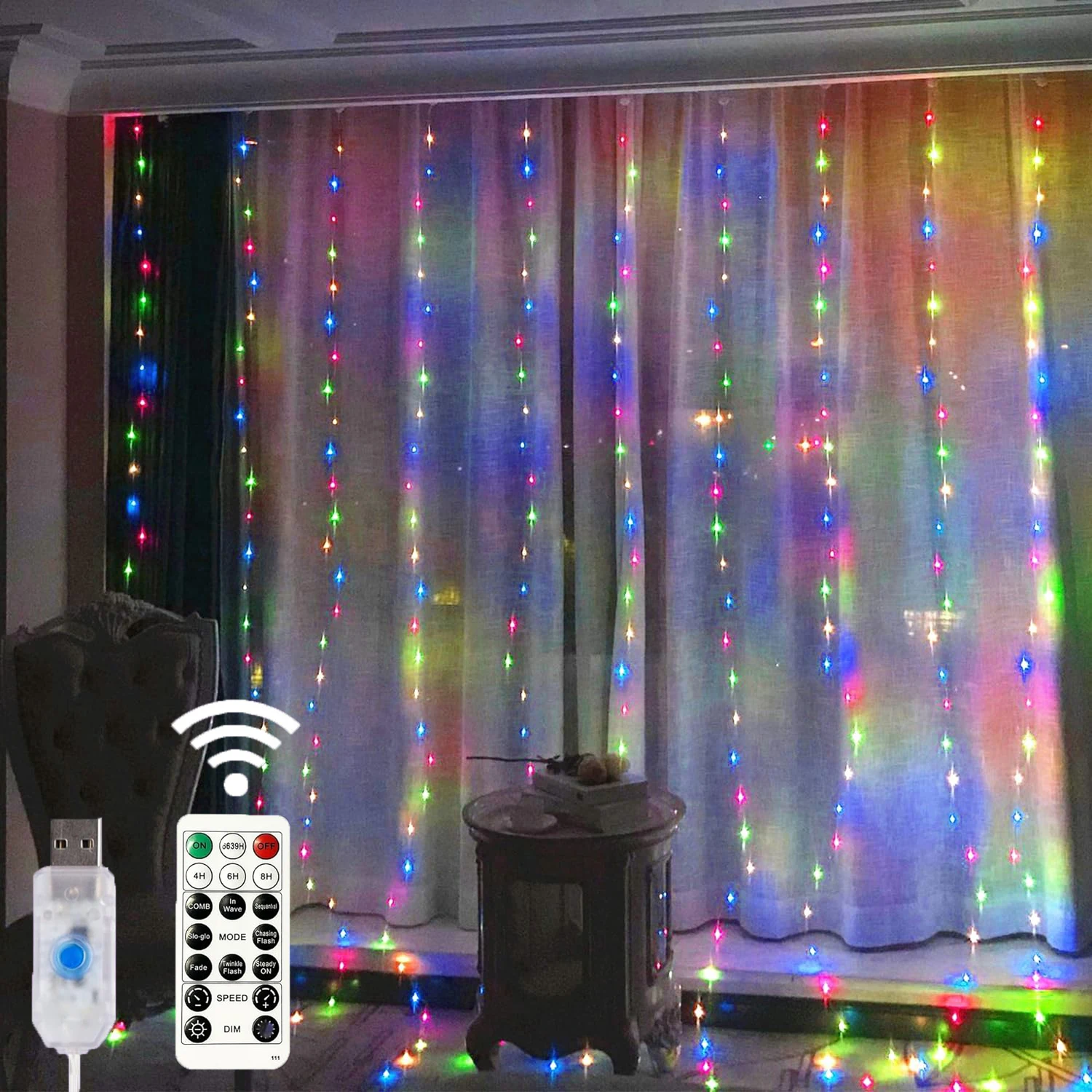 Obrázek 3: USB daleký ovládání LED záclona laso světel víla girlanda vodotěsný lampa pro vánoce svatební domácí večírek ložnice dekorace