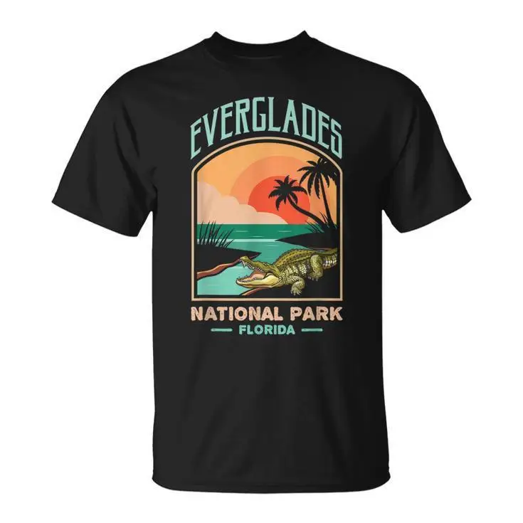 

Everglades National Park T-Shirt Unisex Retro Florida Graphic Tee Outdoor Adventure Alligator Lover Cotton Top Gift