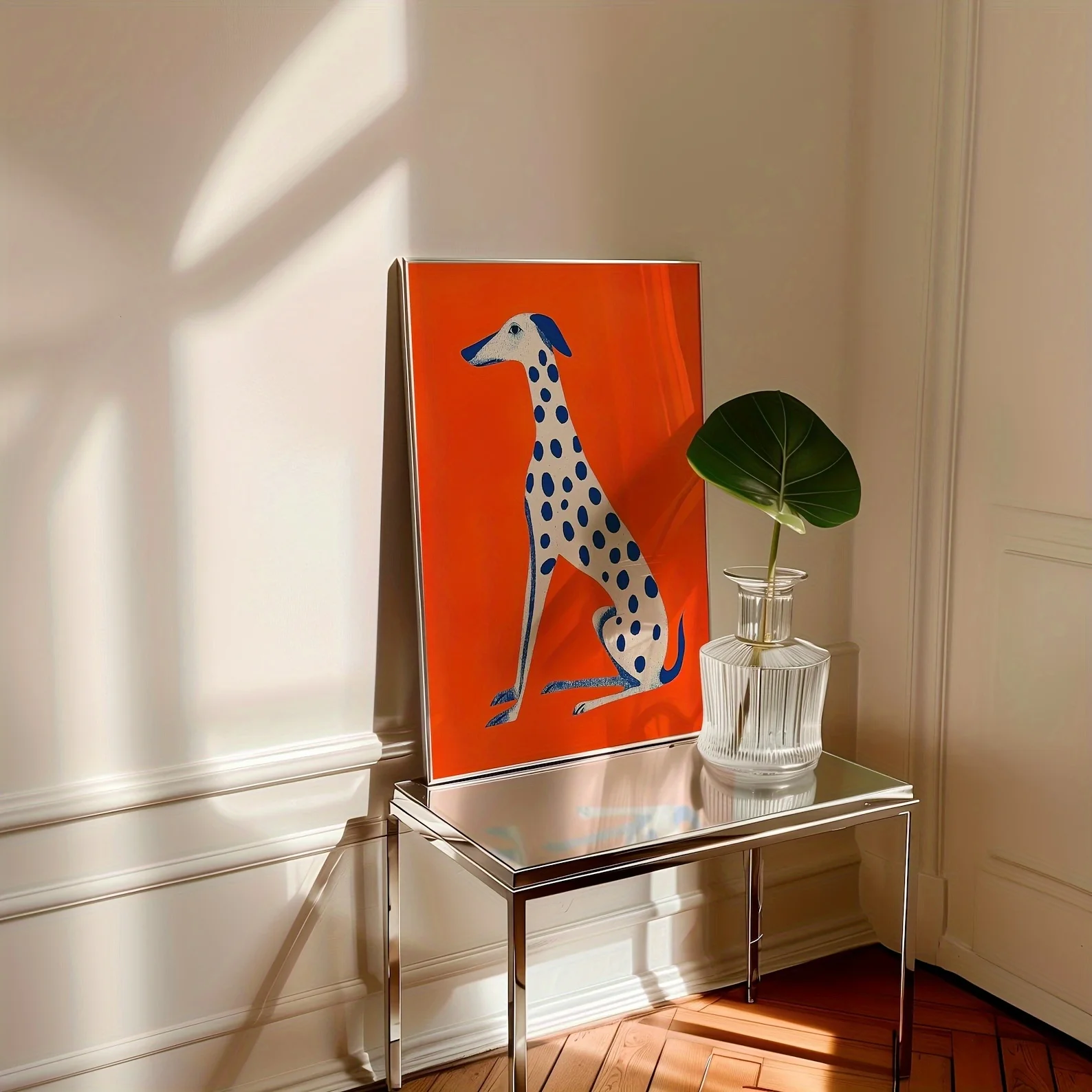 1pc Abstract Dalmatian Canvas Art Print - Vibrant Orange & Blue Modern Wall Decor for Living Room, Bedroom, Kitchen, or Bathroom