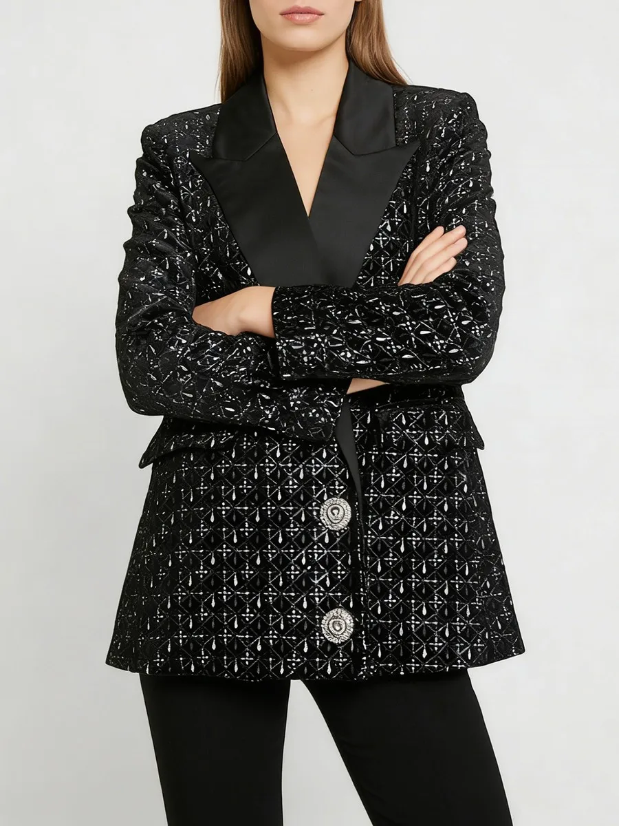 TWOTWINSTYLE solide épissé paillettes blazers luxueux pour les femmes revers manches longues Patchwork boutons élégant Blazer femme nouveau