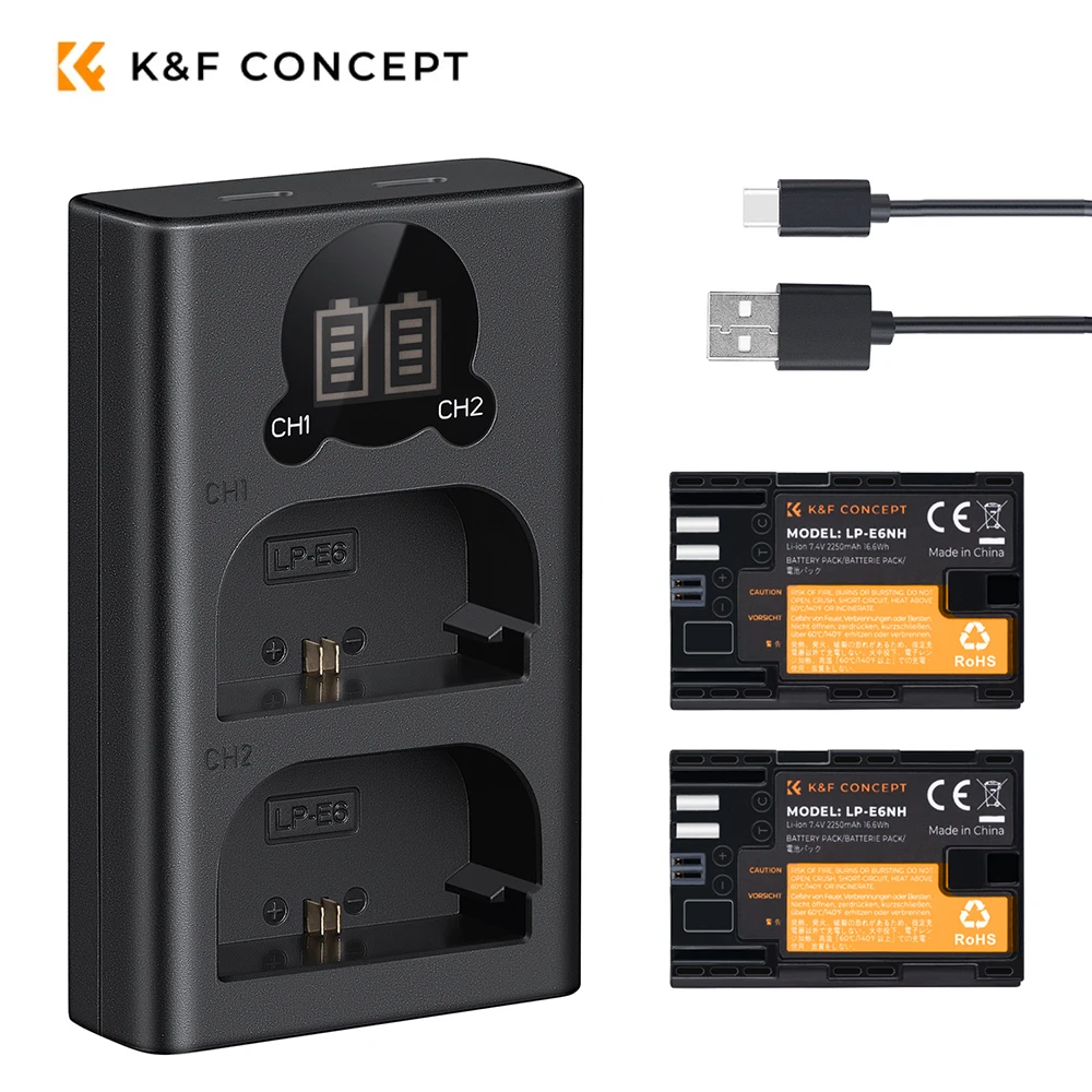 K & F Concept 2250mAh LP-E6NH batería de cámara para Canon EOS R R5 R6 5D Mark IV 5D Mark III 5DS 5DS R 5D Mark II 6D Mark II 7D Mark