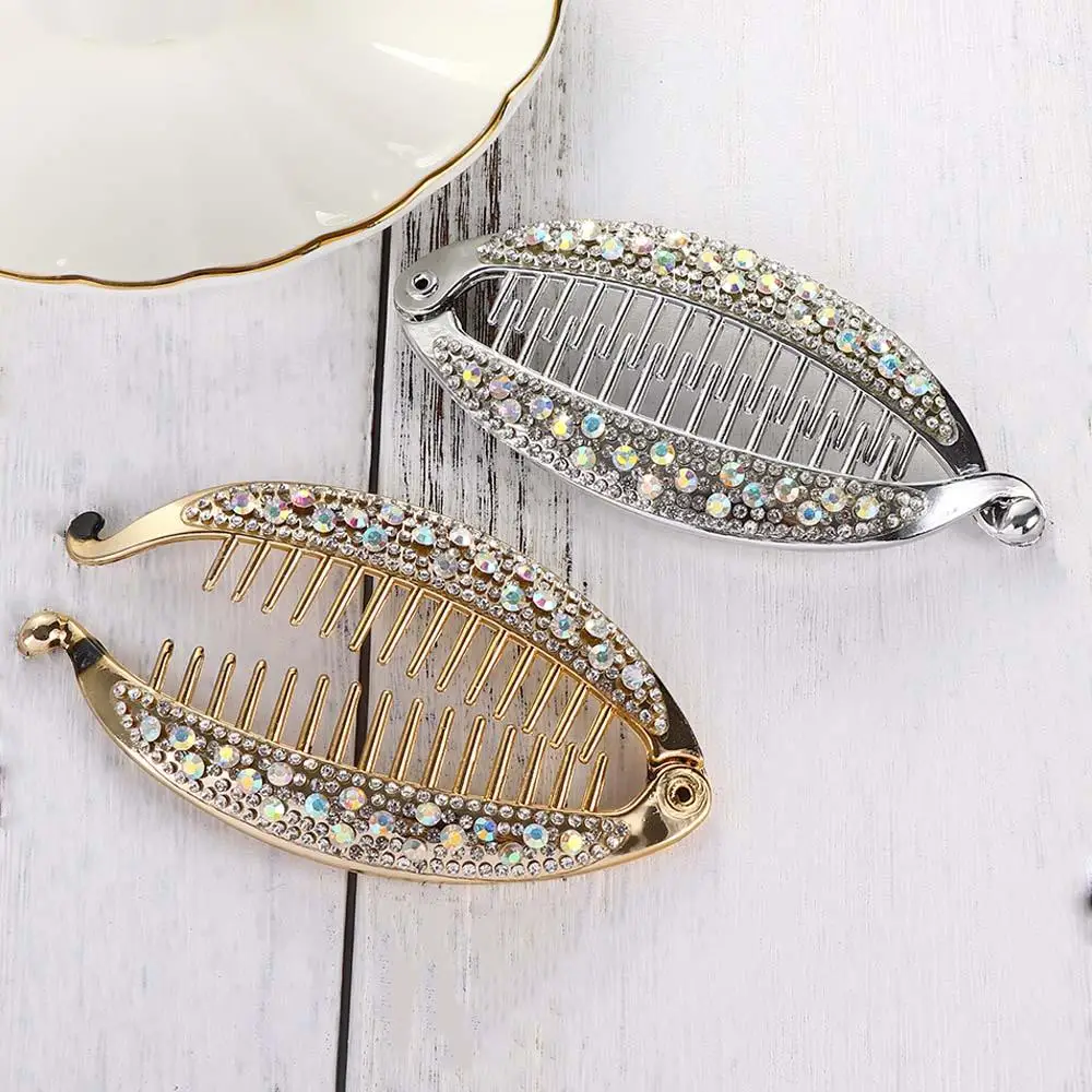 Fashion Elegant Barrettes Banana Clips Women Rhinestone Hair Claws Hairpins Hair Clips Fish Clip