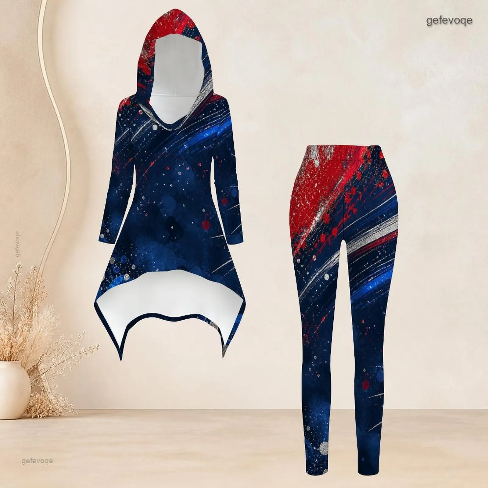 Fashion Women Casual 2 Piece Set Hooded Long Sleeve Hi Lo Asymmetrical Tunic Top Matching High Waist Slim Leggings T Daily Suit - view 6