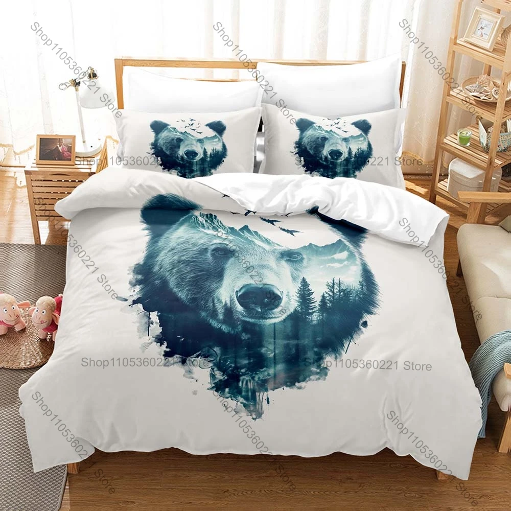 oil painting Bear Three Piece Bedding Set Luxury Comforter Set with Queen King Size Including Personality Kawaiis pillowcase