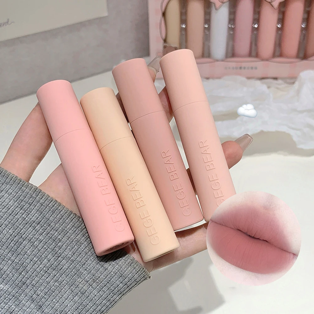 Dark Brown Matte Velvet Lip Mud Gloss Gege Bear Dark lipstick Non-stick Cup Lasting Nude Brown Lips Tint for Fall&Winter