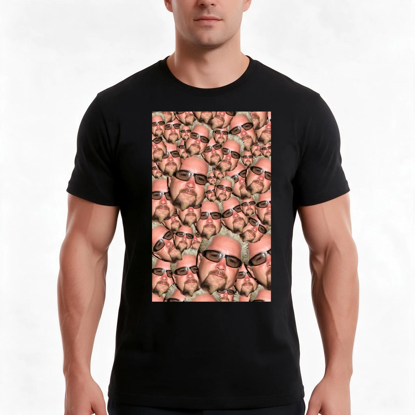 Guy Fieri Face T-Shirt, Summer Casual Cotton Tee, Oversized Streetwear Tops, Vintage Graphic Print, Loose Fit Short Sleeve