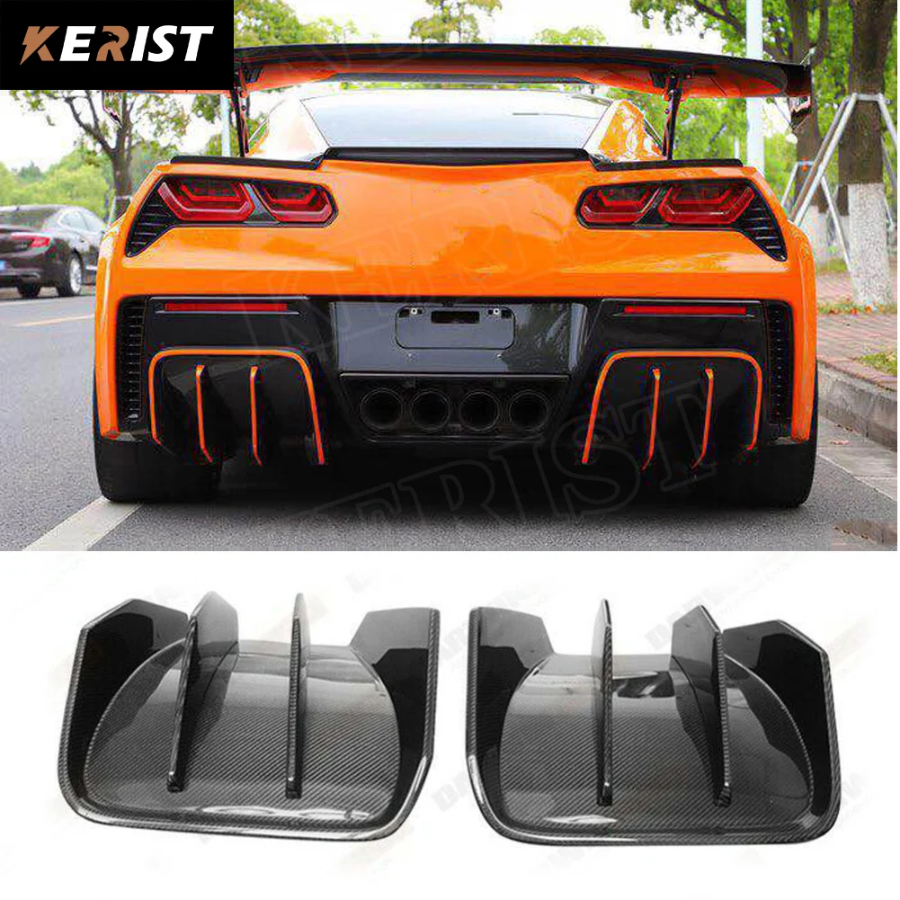 

Carbon Fiber Diffuser BKSS Style Rear 2pcs Fit For 2014-2019 Corvette C7 Rear Lip Splitte Car Accessories