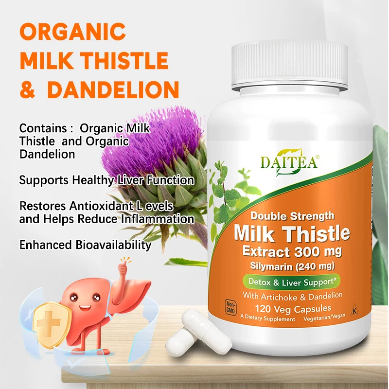 Milk Thistle, Artichoke & Dandelion Dual Action Milk Thistle Extract 300mg, Liver Protectant, Fatty Liver Supplement, Alcoholism