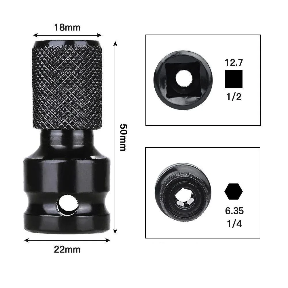 Electric Wrench Conversion Head Keyless Drill Chuck 0.8 to 10mm with 1/2 Inch Square to 1/4 Inch Hex Socket Adapter