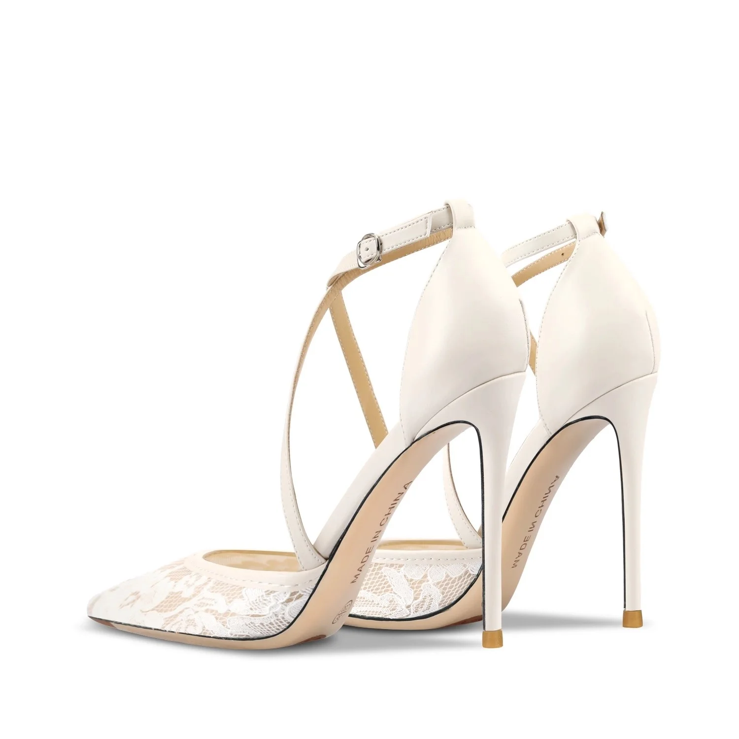 Thin high-heeled sandals summer new pointed lace mesh cross strap sexy sandals banquet large size small size women's shoes