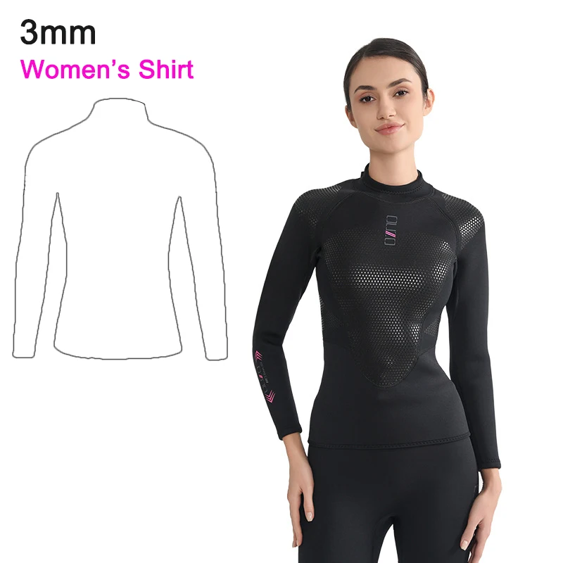 Wetsuit Top Jacket Women Men 3MM Neoprene Long Sleeve Dive Scuba Wet Suit, Warm Back Zipper Swim Shirt or Long Pants/Tights