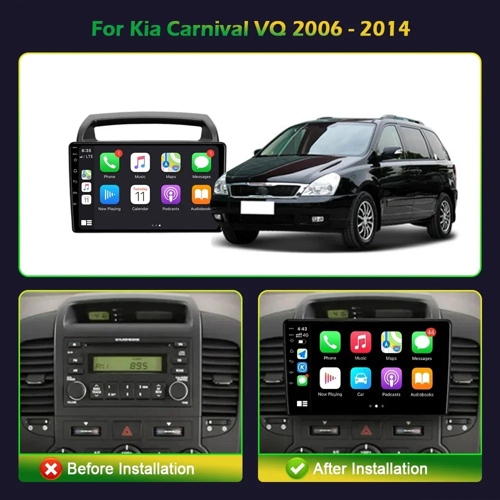 Android 13 For Kia Carnival VQ 2006-2014 Car Radio Multimedia Player Navigation Wireless Carplay Stereo Screen Head Unit 2DIN