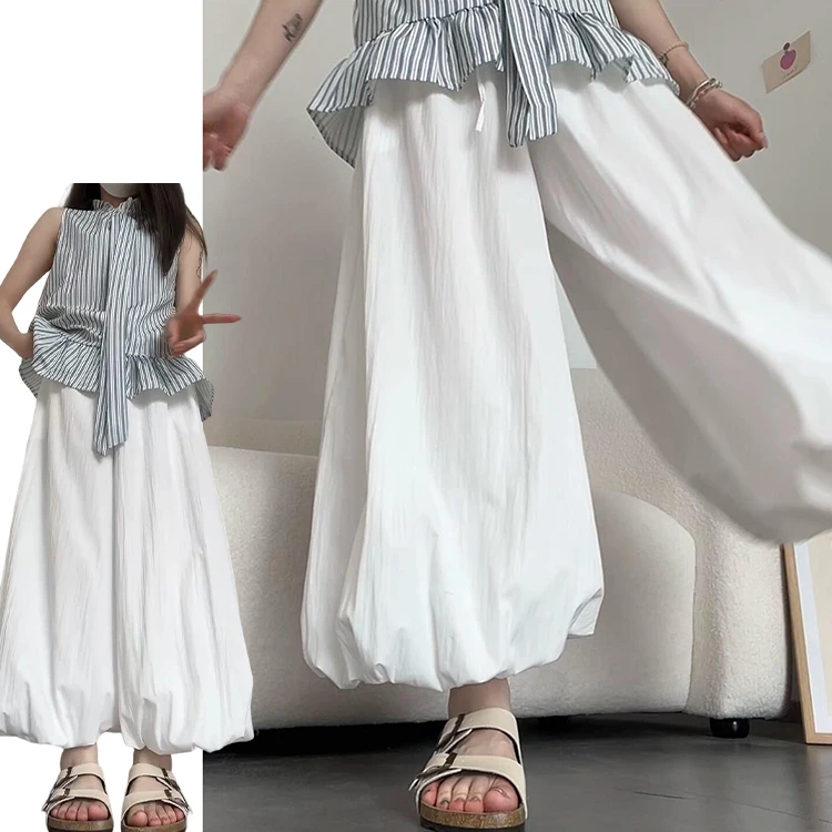 بنطلون نسائي أنيق بخصر عالٍ وساق واسعة، موديل صيف 2025 الجديد، تصميم نحيف وانسيابي من الحرير الصناعي بنقشة زهور، أسلوب جامعي