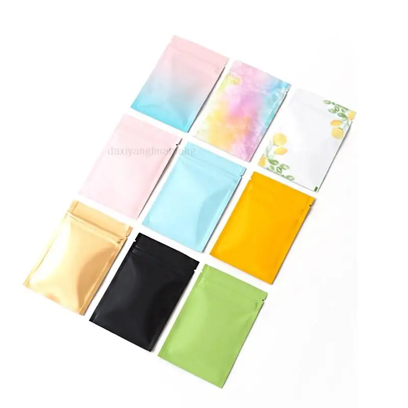 100pcs/lot 6sizes 8colors Matte glossy Stand Up Aluminium Foil Zipper Lock Bag Gift Packaging tea Packing bags