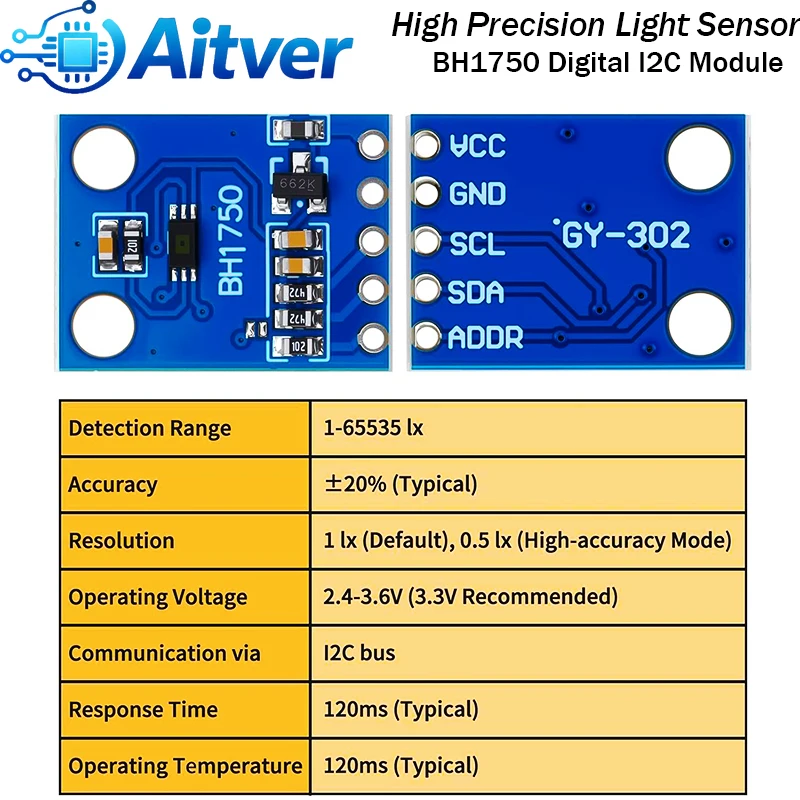GY302 BH1750 Digital Light Sensor Module 16 Bit Ambient Light Detector I2C 3 to 5V for Arduino ESP32 Raspberry Pi - view 2