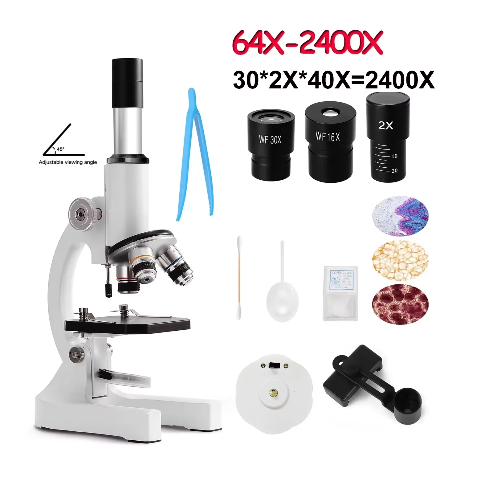 40X-2400X Monocular Optical biological Microscope For School Children Science Experimental Biology Microscope