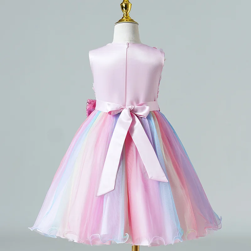 Luxus Mädchen Regenbogen Farbe Prinzessin Kleid Blumen mädchen Hochzeits kleid High-End Französisch Kinder Puffy Kleid elegantes Party kleid