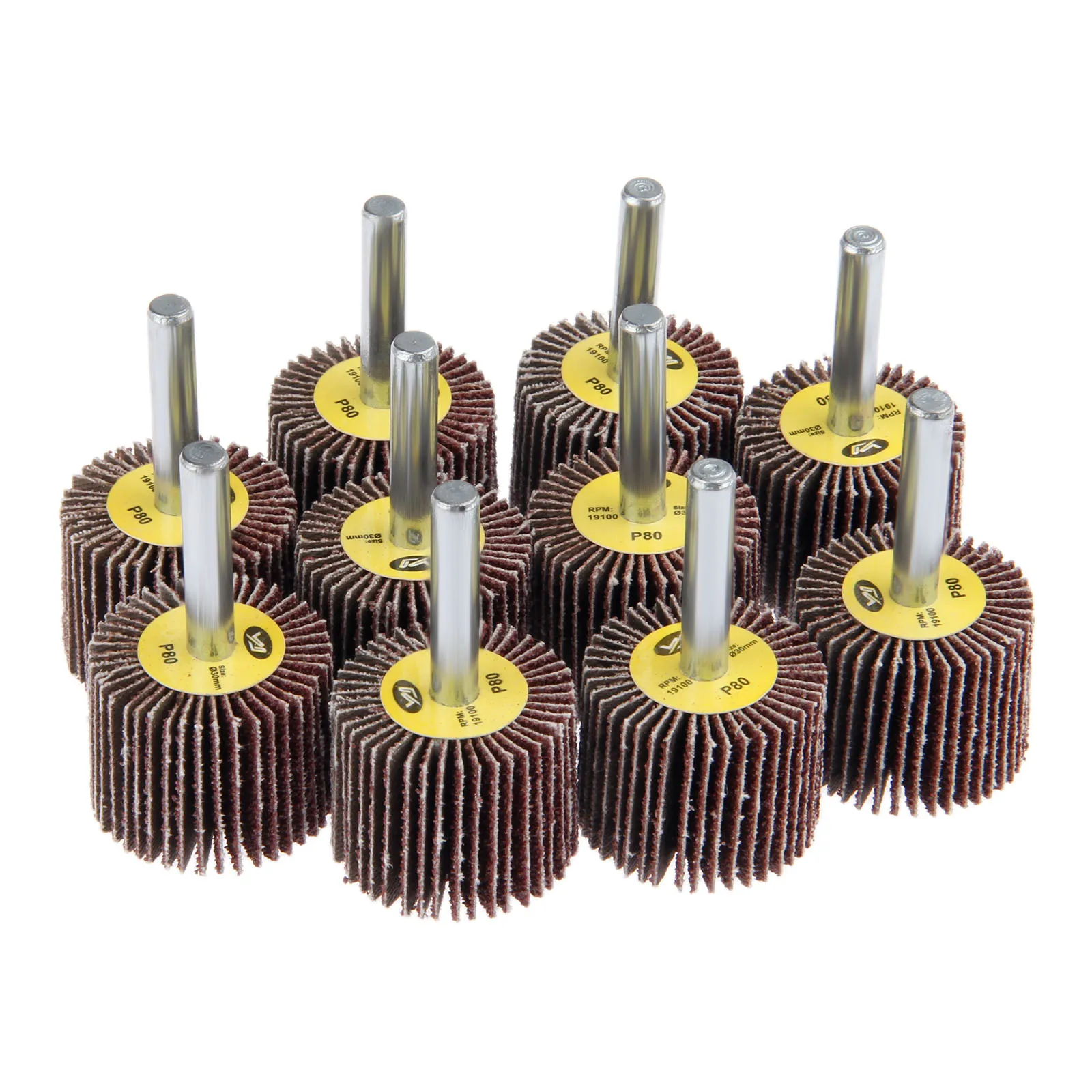 อุปกรณ์เสริมเครื่องมือโรตารี่ขนาดก้าน 6 มม. ชุด 10 ชิ้น ล้อขัดแบบพับได้ขนาด 30 มม. ความละเอียด 80 กริต แผ่นขัดกระดาษทรายสำหรับเครื่องเจียรขนาดเล็ก ล้อขัดเงา