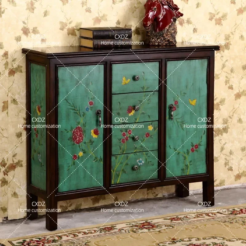 Retro Painted Entrance Cabinet American Style Living Room Dining Sideboard Door Decoration Partition Screen Complete