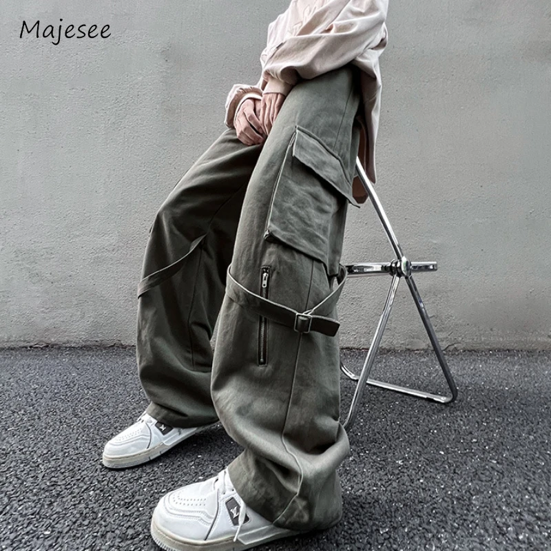 Cargo Pants Men American Punk Style Hip Hop Multi Pockets Mopping All-match Zipper Streetwear Harajuku Males Trousers College