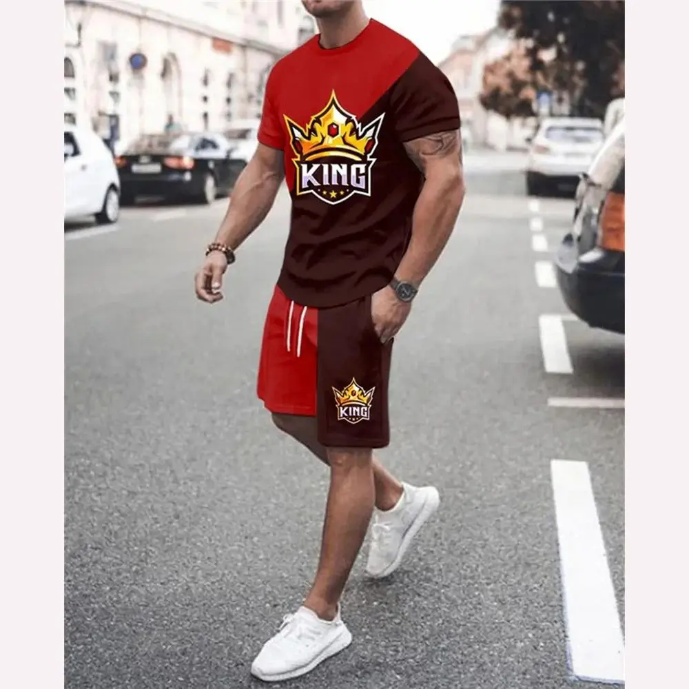 Urban Fashion T-Shirt Daily Street Men\'s Short Sleeve T-Shirt and Shorts Set Outdoor Shorts Summer 3D Printed Men\'s Sports Suit