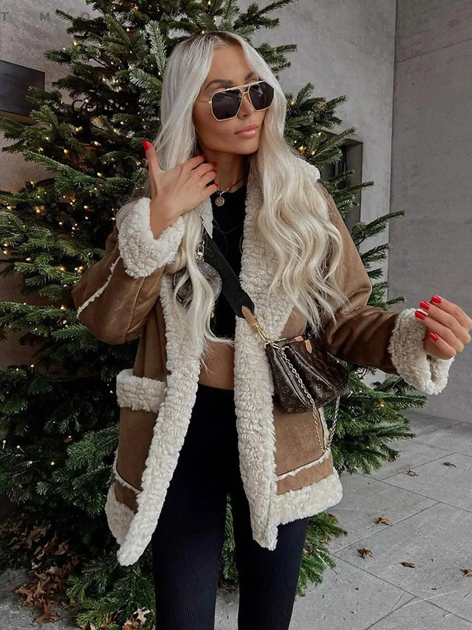 

Autumn Winter Women Warm Faux Fur Fleece Coat Jacket Lamb Wool Thickened Locomotive Lapel Female Chic Outwear Top Clothing