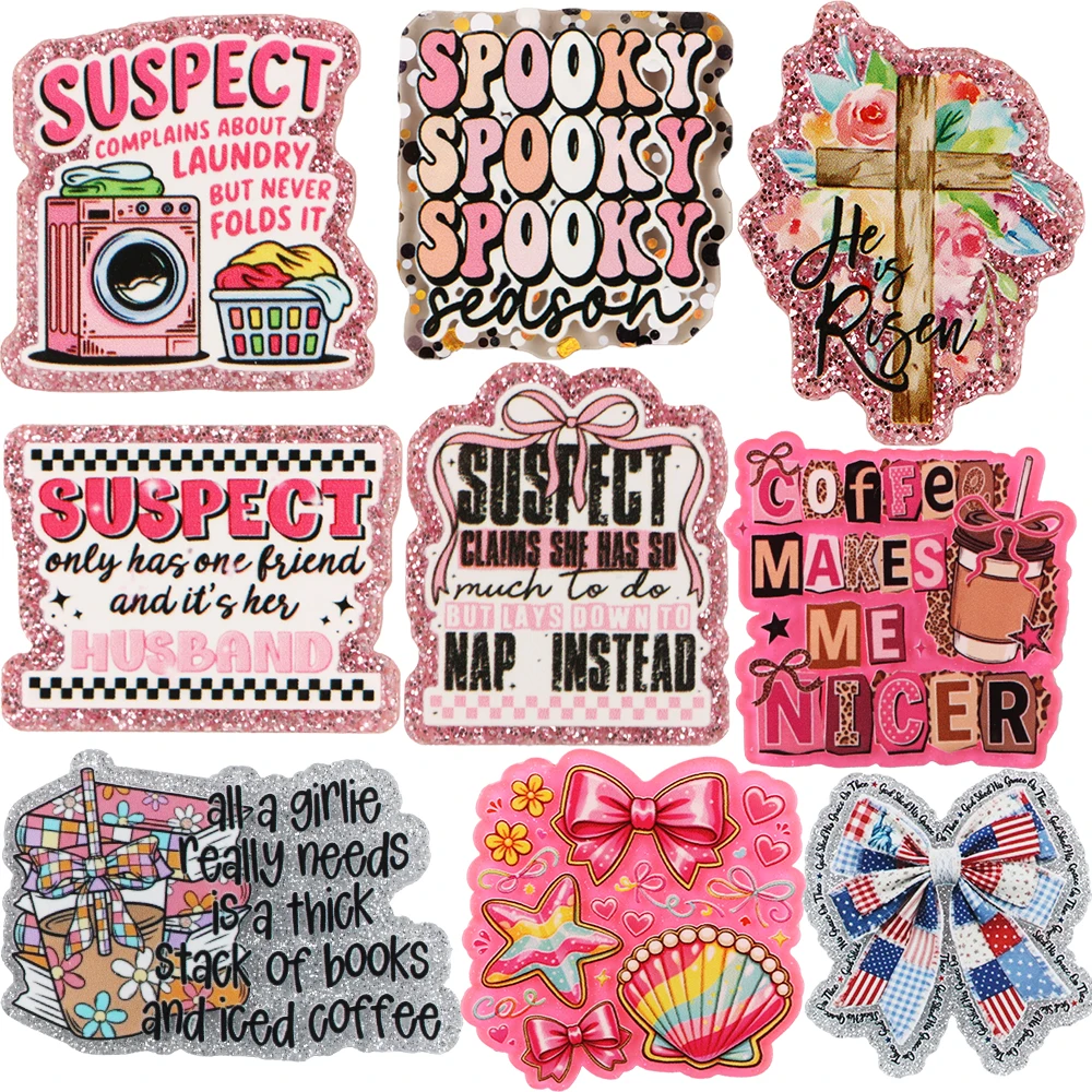 5Pcs Flat Acrylic Resin Charms DIY Earring Keychain Bag Pendant Craft Ornaments