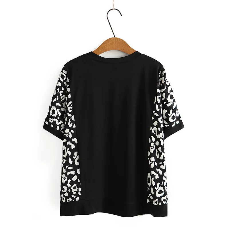 Nieuwe 2022 Dames Zomer Plus Size Tops Voor Dames Grote Maat Korte Mouw Losse Zwarte Katoenen Luipaard Print T-Shirt 3xl 4xl 5xl 6xl