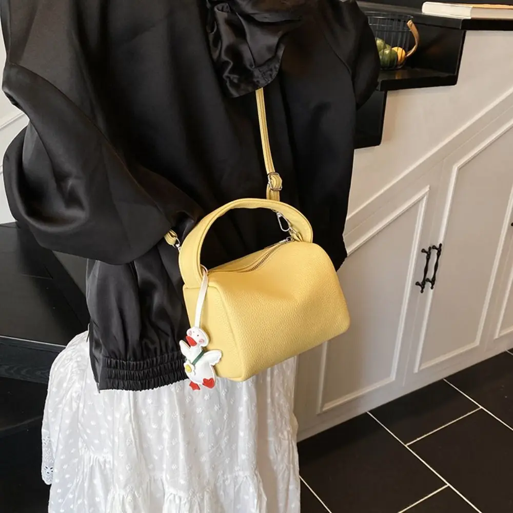 حقيبة يد عصرية ذات لون سادة فاخرة مع قلادة بوسطن حقيبة كروس بسحاب متعددة الاستخدامات للنساء محفظة بمقبض للفتيات