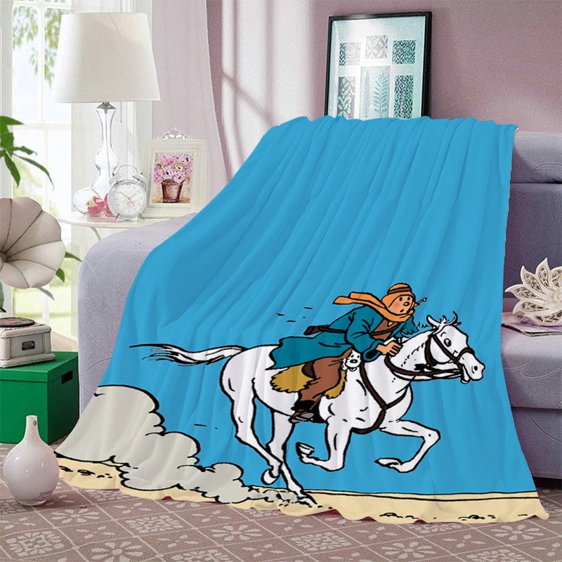 Cartoon Blanket Sofa Winter B-Tintin Microfiber Bedding Custom Warm Winter Fluffy Soft Blankets King Size Bed Fleece Camping