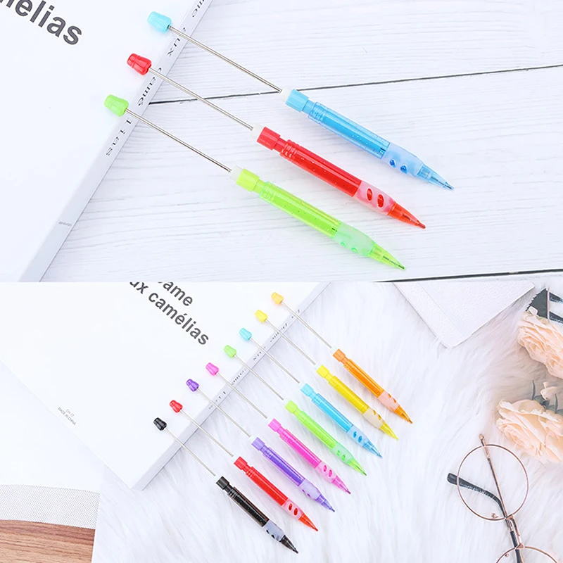 Escrevendo lápis frisado para estudantes, lápis DIY beadable, lápis não afiar, 0,5 automático, 1pc