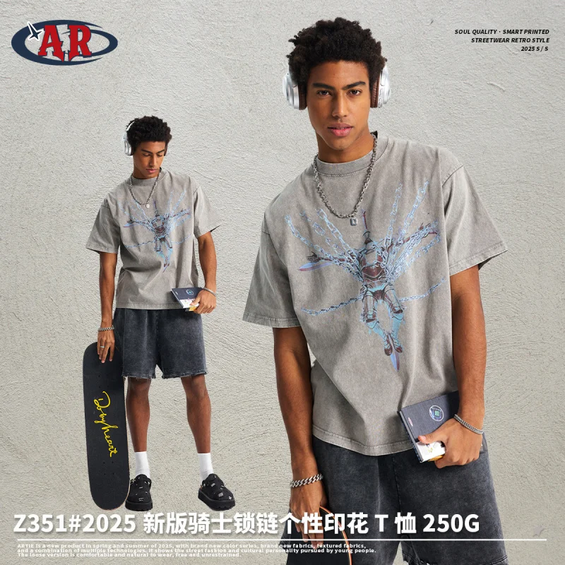 

【Mirrordust】2025New American Street StyleoversizeHeavyweight Pure Cotton PrintedTT-shirt