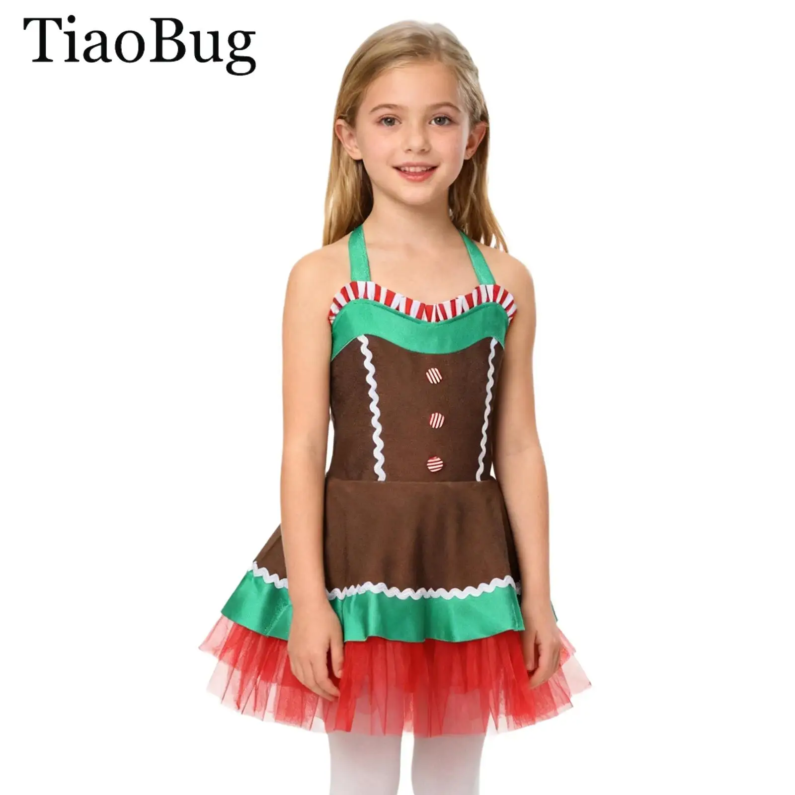 

Girls Santa Claus Christmas Gingerbread Man Costume Sleeveless Candy Cane Ballet Tutu Leotard Dress Halloween Cosplay Cookie Man