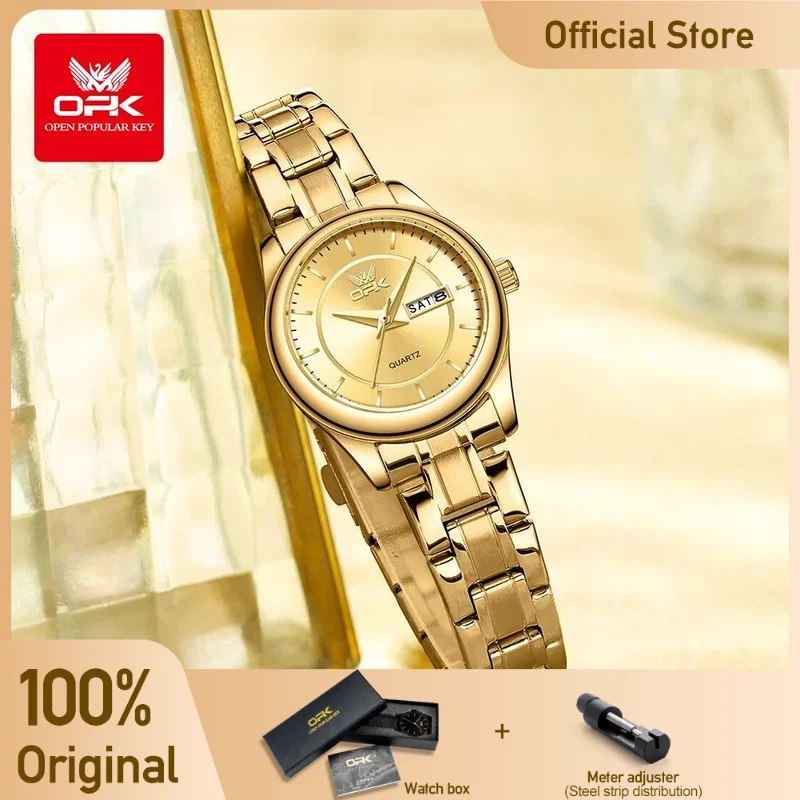 OPK 6022 Women's Watches Casual Fashion Quartz Wristwatch Waterproof Watch for Ladies Stainless Steel Dual Calendar Display