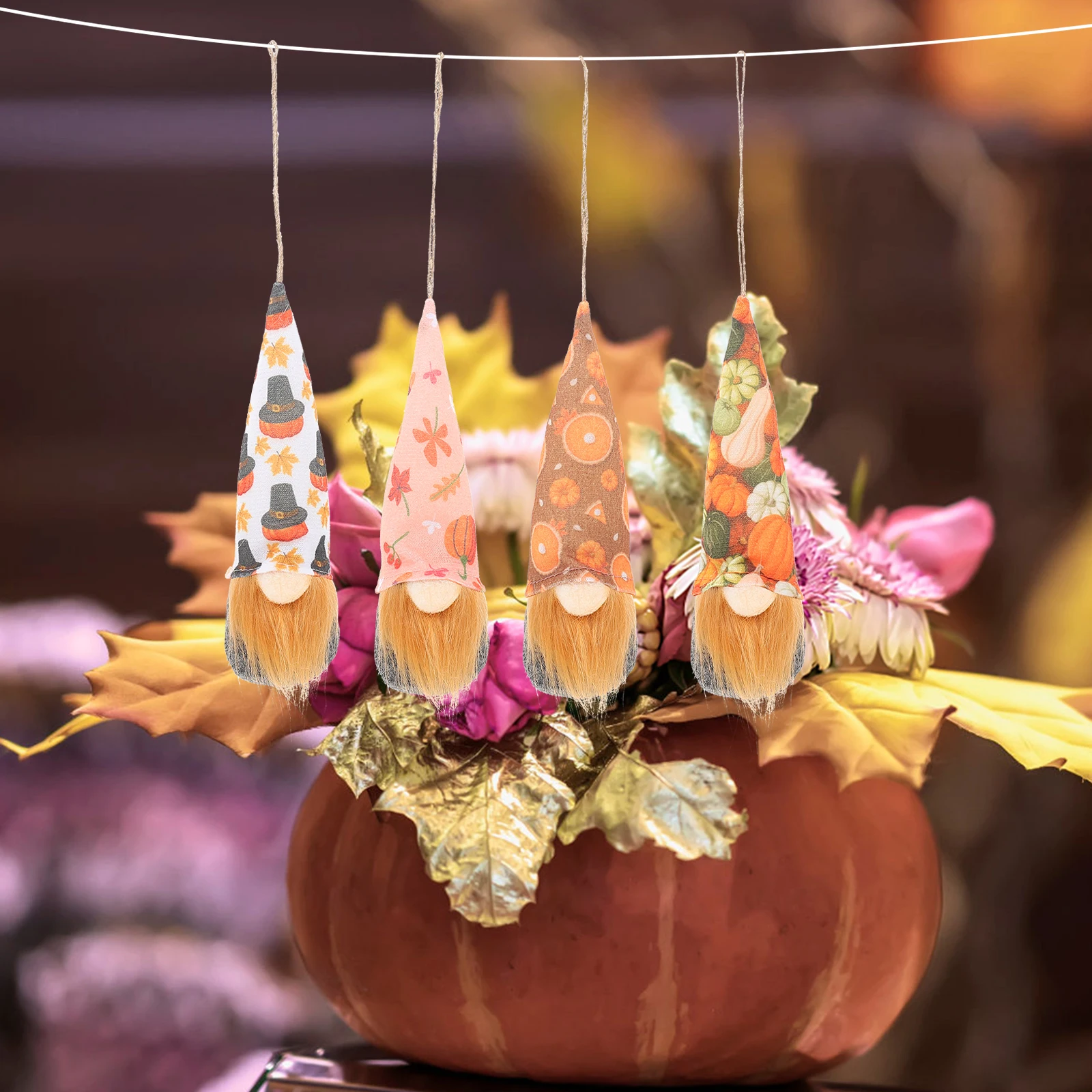 

4pcs Fall Thanksgiving Gnomes Holiday Harvest Festival Decorations Maple Leaves Gnome Home Gnome Adornments Party
