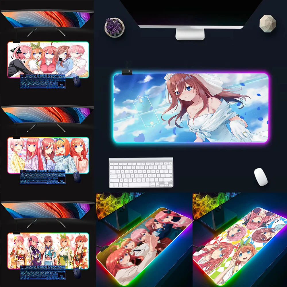 T-The Quintessential Quintuplets RGB Pc Gamer Keyboard Mouse Pad Mousepad LED Glowing Mouse Mats Rubber Gaming Computer Mausepad