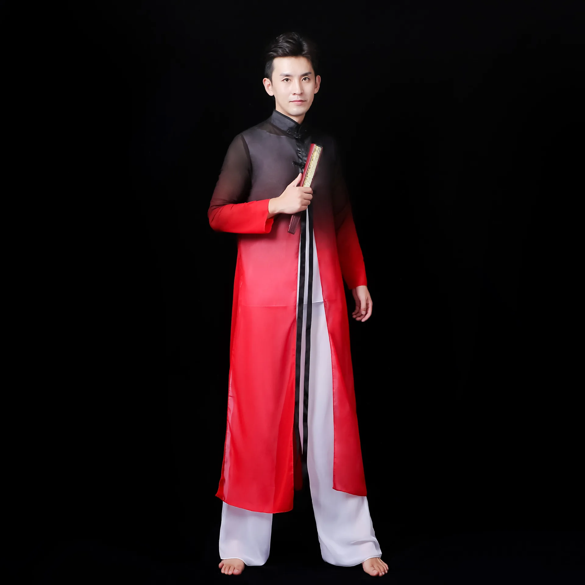 Chinese Style Ethnic Dance Performance Costumes Ink and Wash Han Tang Classical Dance Men Traditional Yangko Folk Dance Clothing