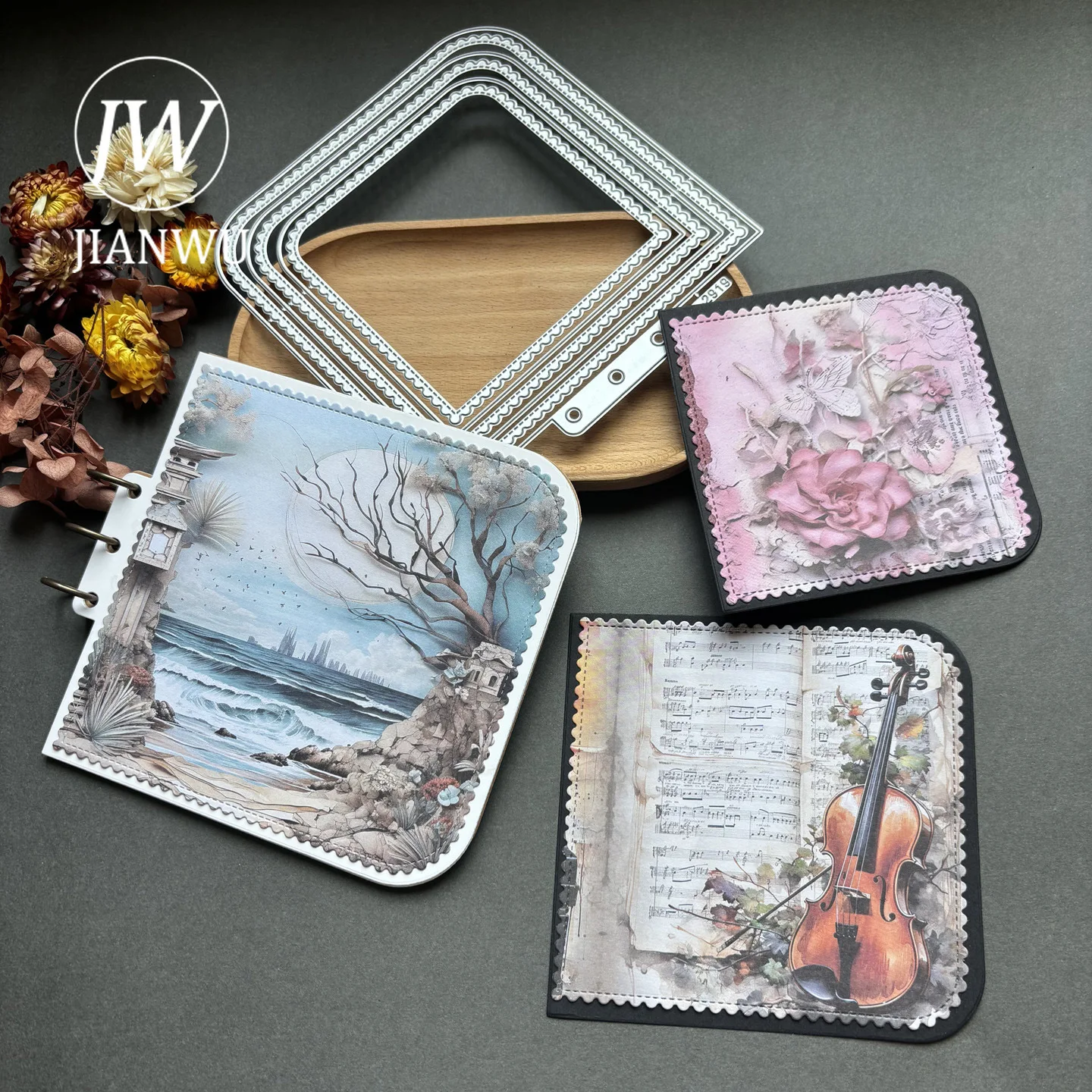 

JIANWU винтажный квадратный полый кружевной отрывной лист пейзажный шаблон из углеродистой стали материал режущие инструменты креативный журнал канцелярские принадлежности