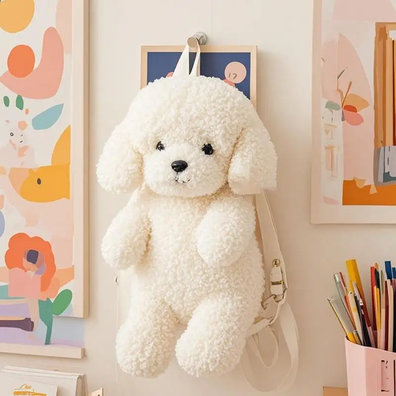 Bonito cão forma realista adorável bolsa macio pelúcia animal bolsa de ombro para a escola menina crianças feminino acessório viagem ao ar livre