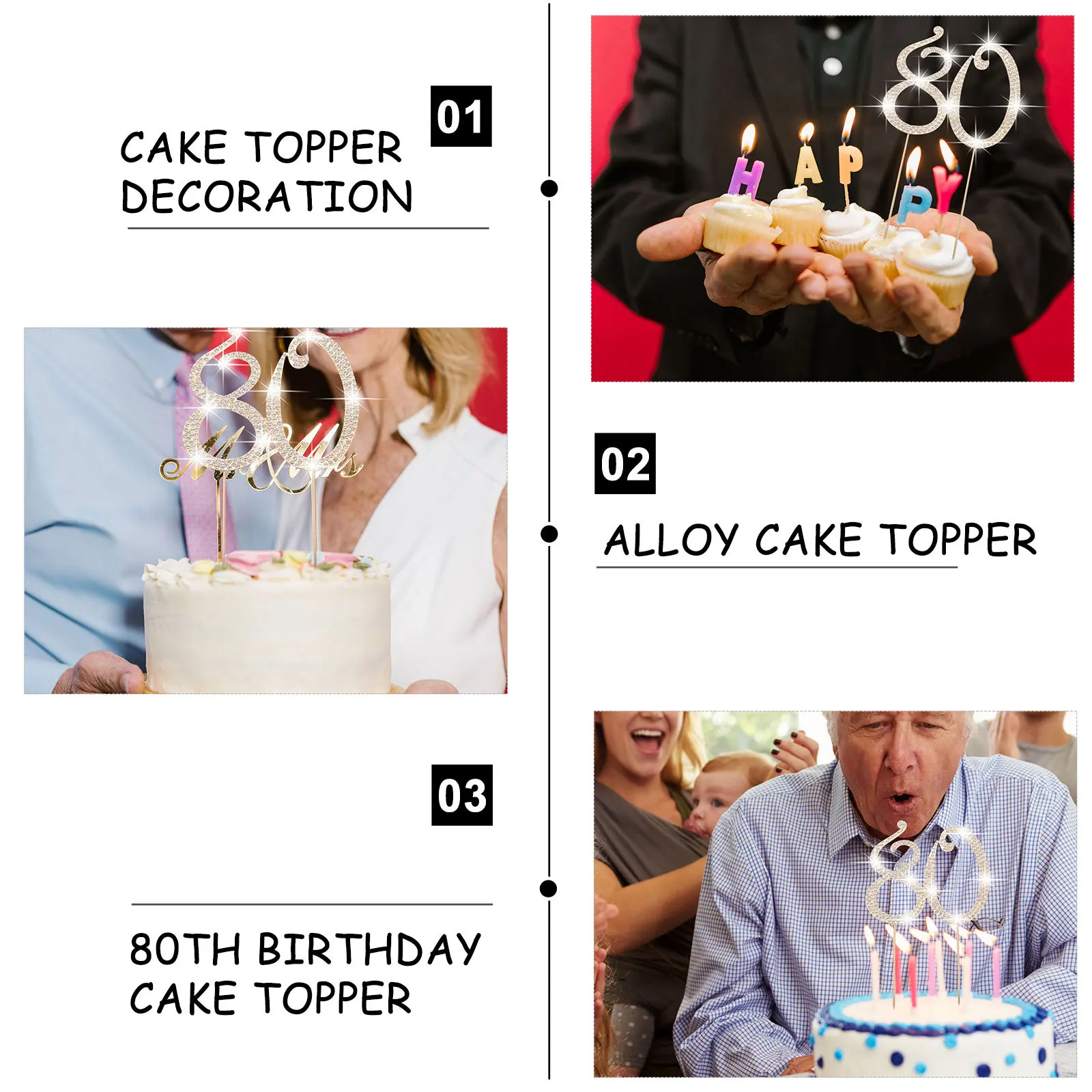 

80th Birthday Party Cake Topper Rhinestone Glitter Decor Eye-Catching Charming Design Perfect Size Cake Topper