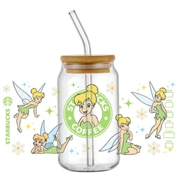 Cartoon Tinker Bell 16OZ UV DTF Cup Wraps Transfer Sticker per Glass Libbey Can Bottle autoadesivo lavabile fai da te personalizzato