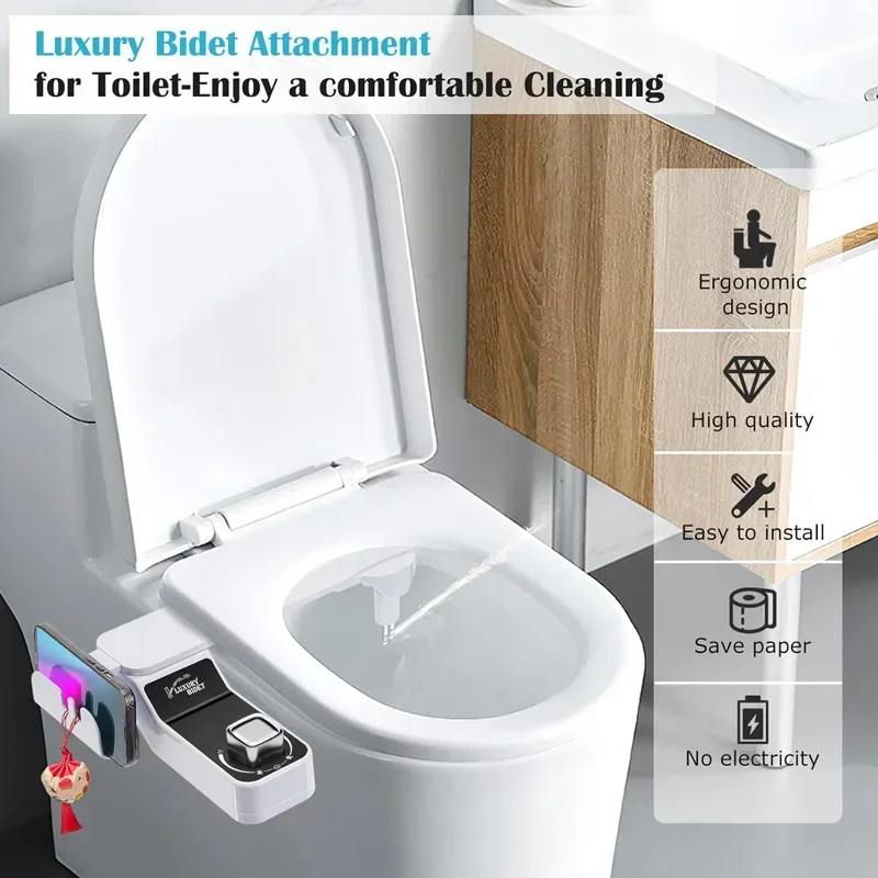 

Bathroom Bidet Toilet Seat Attachment Non-Electric Self-Cleaning Dual Nozzles Wash Cold Water Lady Bathroom Accessories Sprayer