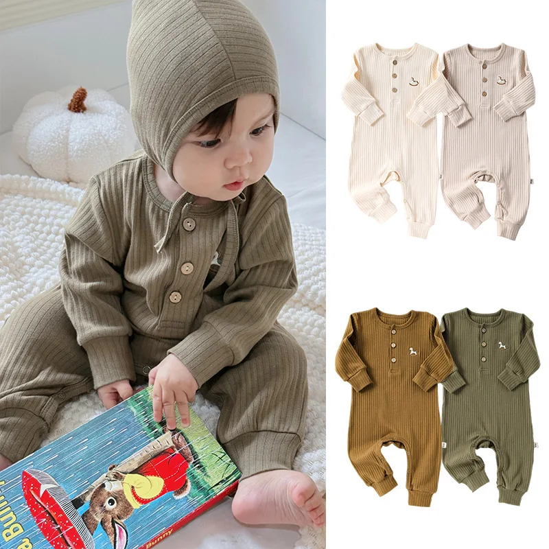 

Pure Cotton Baby Romper Suit Autumn Newborn Long Sleeve Embroidered Crawling Clothes Class a Infant Clothing Boys Girl