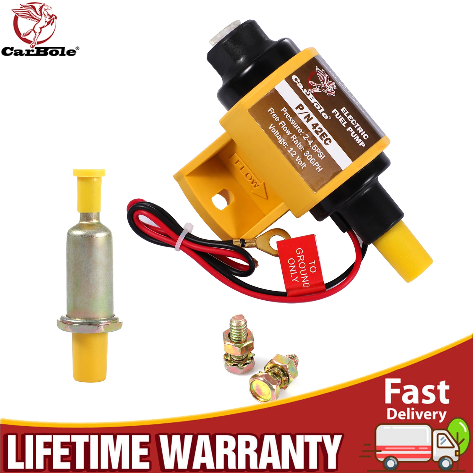 

New 12V Universal 42S Electric Gas Fuel Pump 30GPH 2-4.5PSI Low Pressure Portable Yellow Shell Octagon