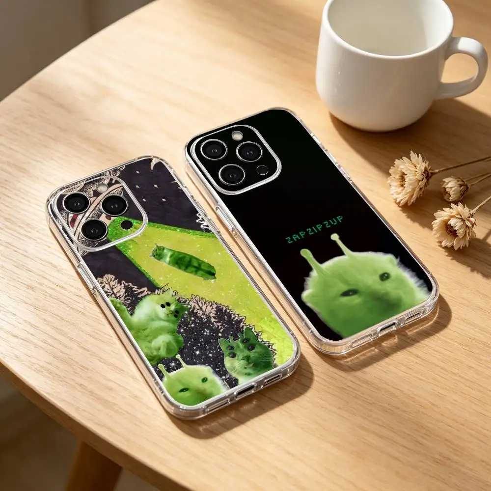 

A-alien cat Phone Case For iPhone 17 16 15 14 13 12 11 Mini Pro Max Plus Transparent Cover
