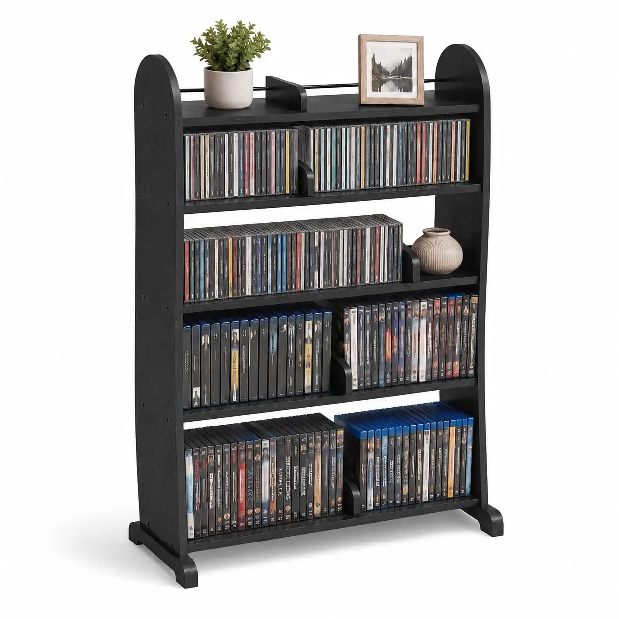 5-Tier DVD Storage Cabinet, DVD Shelf and CD Rack, Black