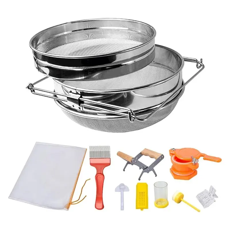 [A92P!】 For Honey Harvesting Beekeeping Tool Kit- Stainless Steel Double Sieve For Honey Strainer Included, 9-Piece Set