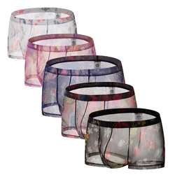 5PCS Men Sexy Seamless Underwear Pants Mens Ultra-thin Transparent Boxershorts Low-rise Mesh Slips Homme Panties Boxer Shorts