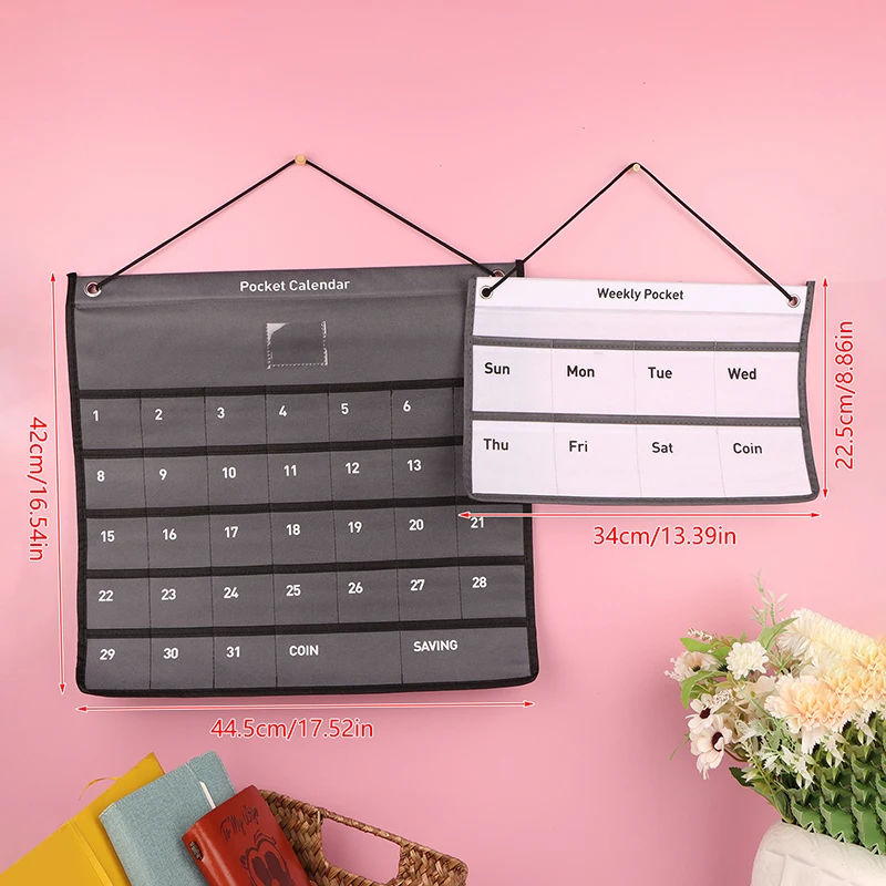 Non-woven Fabric Hanging Storage Bag Wall-mounted Calendar Pouch Pocket Coin And Stationery Weekly Calendar Storage Bag