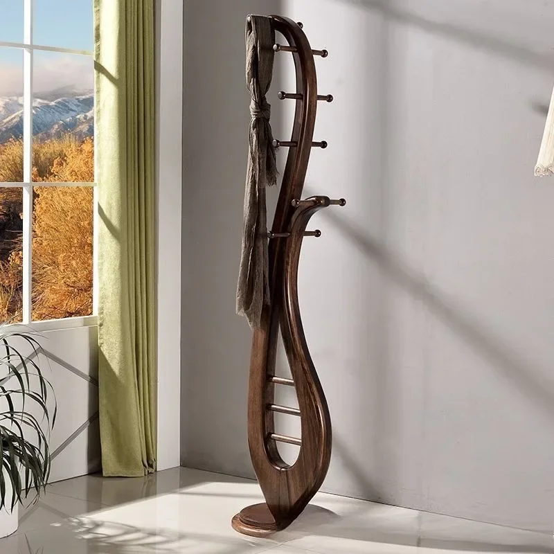 All solid wood coat rack Floor-to-ceiling Chinese-style household black walnut hanger Living room entrance coat rack Bedroom